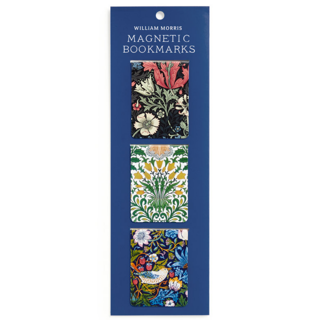 A set of three magnetic bookmarks, featuring some of WIlliam Morris' well-loved antique floral patterns.