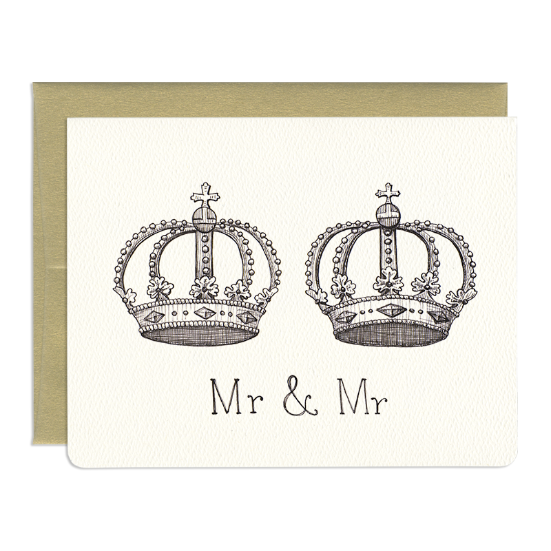Mr & Mr Royal Crowns Same Sex Wedding Card Silver Antelope