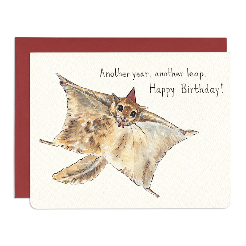 Flying Squirrel Leap Birthday Card