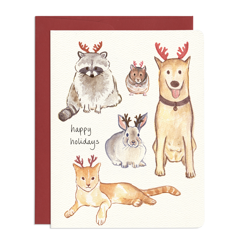Holiday Antlers - Festive & Grumpy Animal Friends Holiday Greeting Card