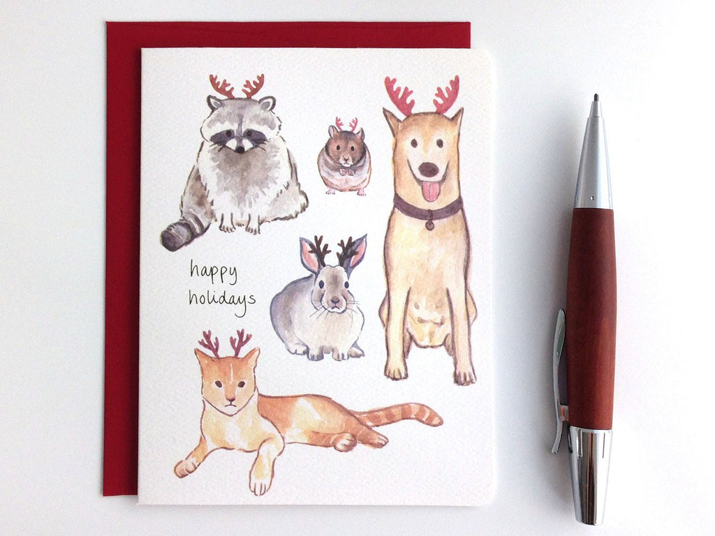Holiday Antlers - Festive & Grumpy Animal Friends Holiday Greeting Card