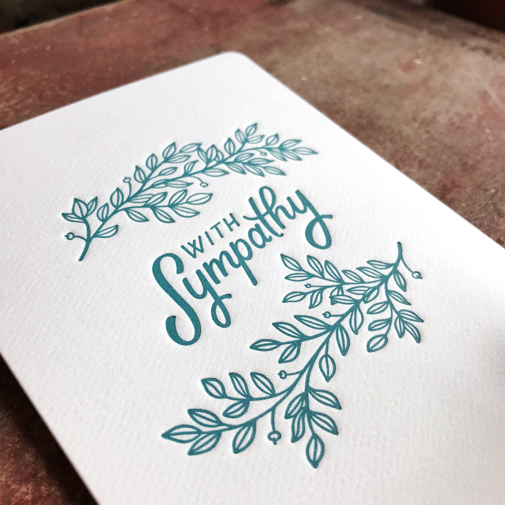 A close up of the Sympathy Leaves cards emphasizes the texture of the letter-pressed printing technique.